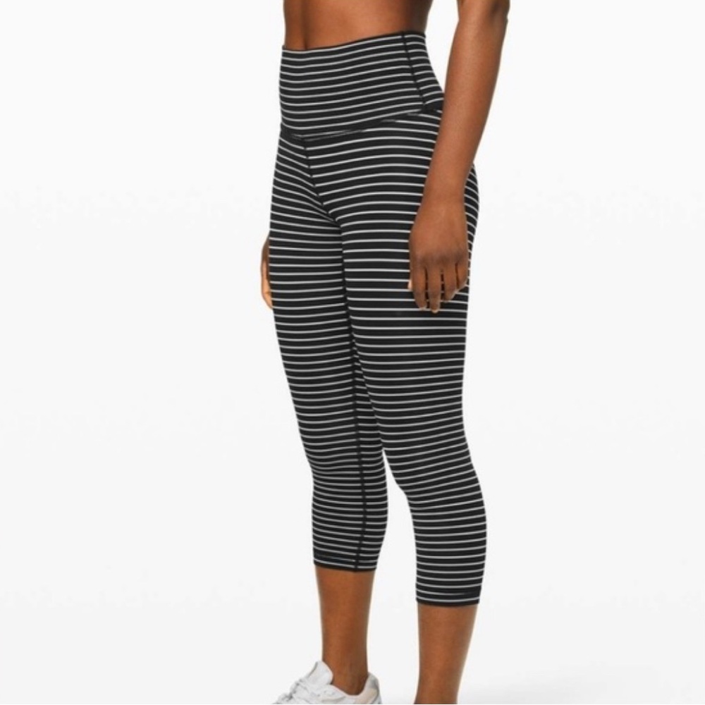 Lululemon Athletica Wunder Under Crop Leggings Black and White Striped